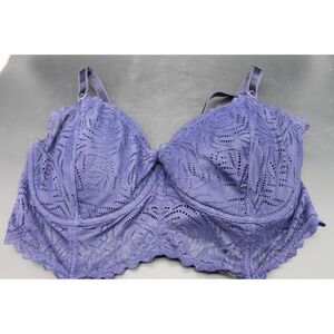 Adore Me 38DD Purple Lace Longline Underwire Bra Bustier Balconette